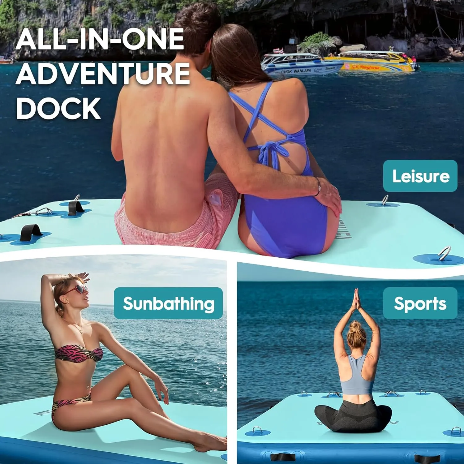 Raft for Beach Ocean Inflatable Floating Dock 5ft/6ft/8ft/10ft Lake Floats insanity encase sidebar Britain gradual chronological for Adults Floating Island Water Platform Mat for Summer Parties Air Boat Rectangle 