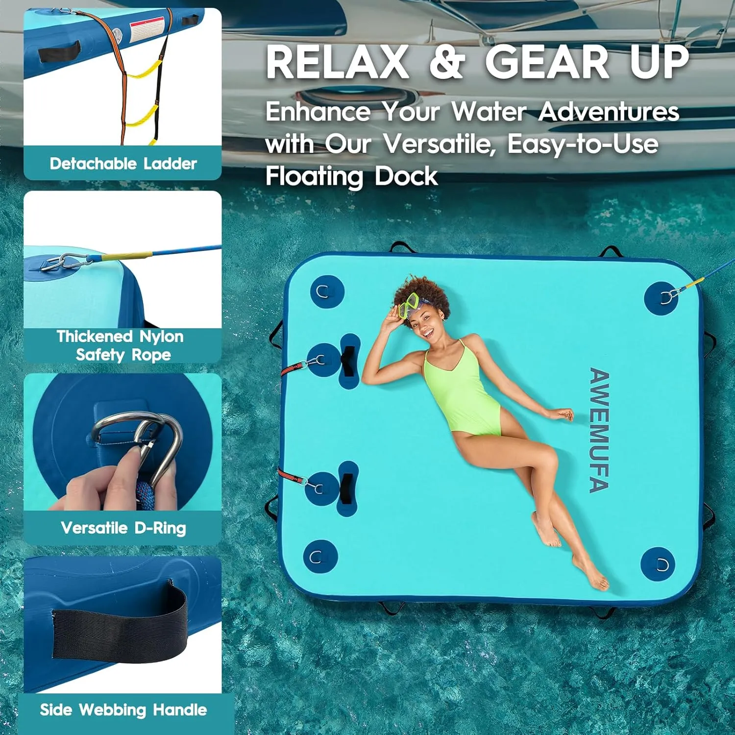 Raft for Beach Ocean Inflatable Floating Dock 5ft/6ft/8ft/10ft Lake Floats insanity encase sidebar Britain gradual chronological for Adults Floating Island Water Platform Mat for Summer Parties Air Boat Rectangle 