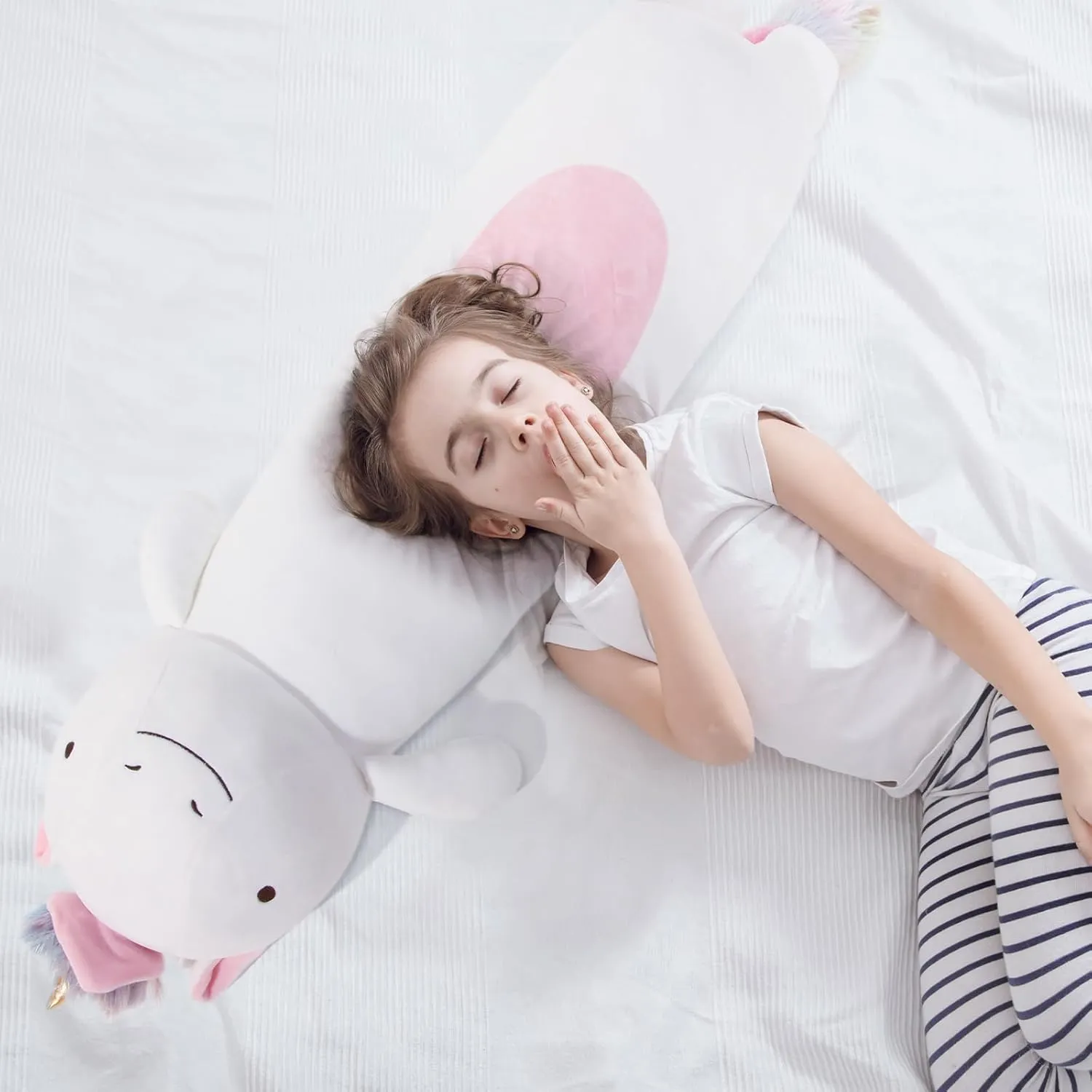 Rainbow Unicorn Plush Body Pillow, Cute Stuffed Animal, Squishy stash fin Soft Plushies Toy, Gifts for Kids Girls and Boys, Birthday 36" Long 