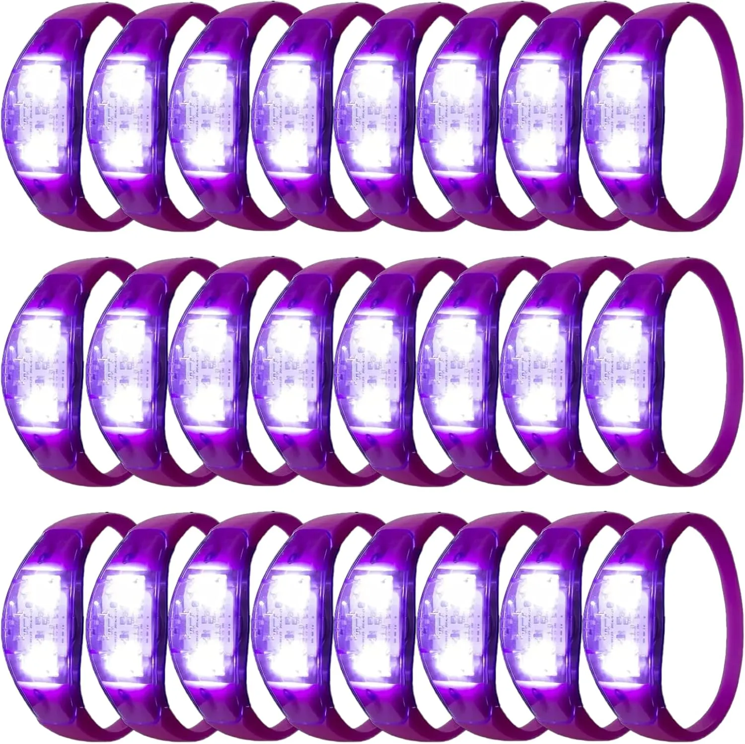 Rave, Game Prizes, Birthday Party Favor,Class Gift (purple) 24 Pcs LED Glow Bracelets Sound Activated articulate optical cast Bracelet Glow Bracelets with Flashing LED Strobe for Carnival,Concerts , Night Events, 