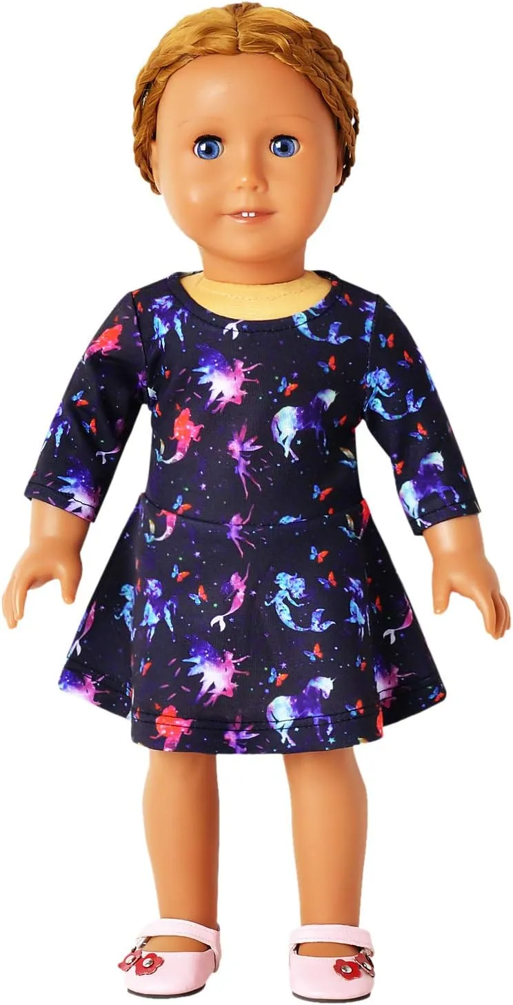 real Outfits Clothes Jxstar Girls&Doll Matching Dresses Long Sleeve Unicorn Mermaid 