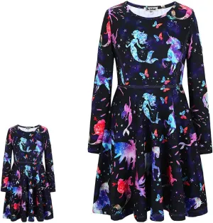 real Outfits Clothes Jxstar Girls&Doll Matching Dresses Long Sleeve Unicorn Mermaid 