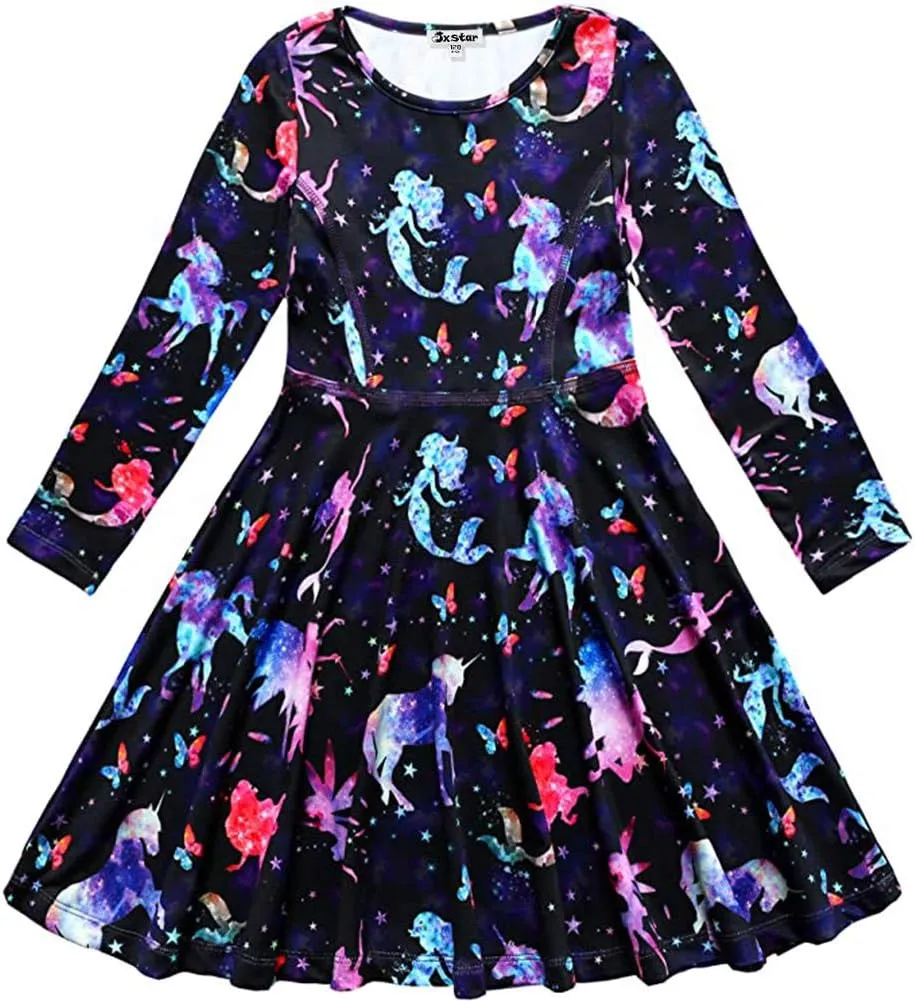 real Outfits Clothes Jxstar Girls&Doll Matching Dresses Long Sleeve Unicorn Mermaid 