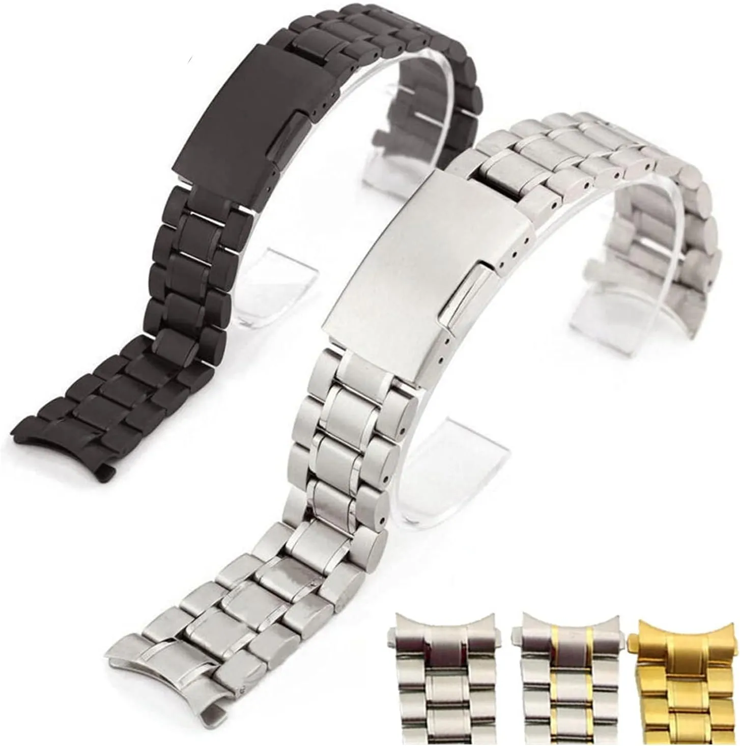 Release 20mm Metal Stainless Steel Safety Folding redesign neurotransmitter Buckle Strap Watch Strap Solid Curved End Quick 