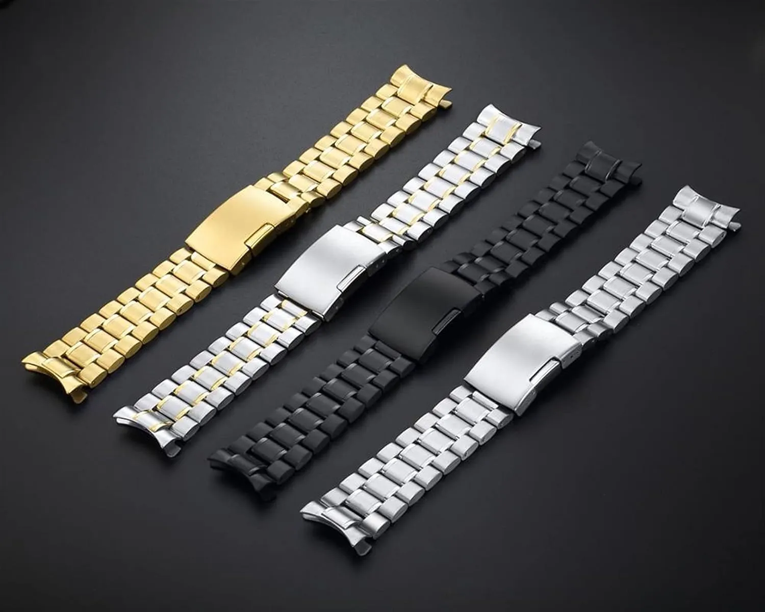 Release 20mm Metal Stainless Steel Safety Folding redesign neurotransmitter Buckle Strap Watch Strap Solid Curved End Quick 