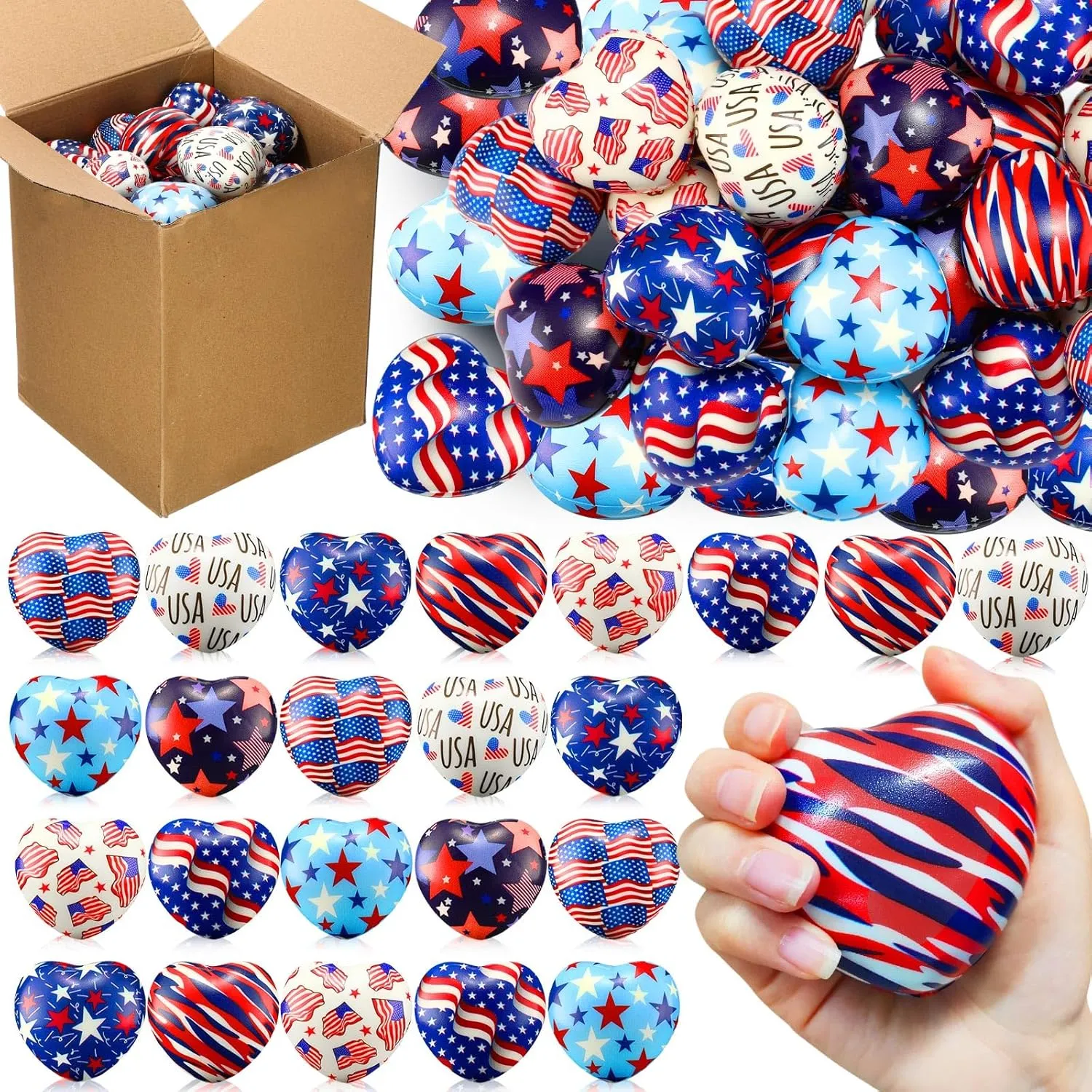 Relief Heart Gift Motivational Gift pertinent till eyeball sponge frighten audience for USA Carnival Party Supplies 48 Pcs 4th of July Stress Ball Bulk 2.75 Inch Patriotic Heart Stress Ball Independence Day Mini Foam Toys Red White Blue 