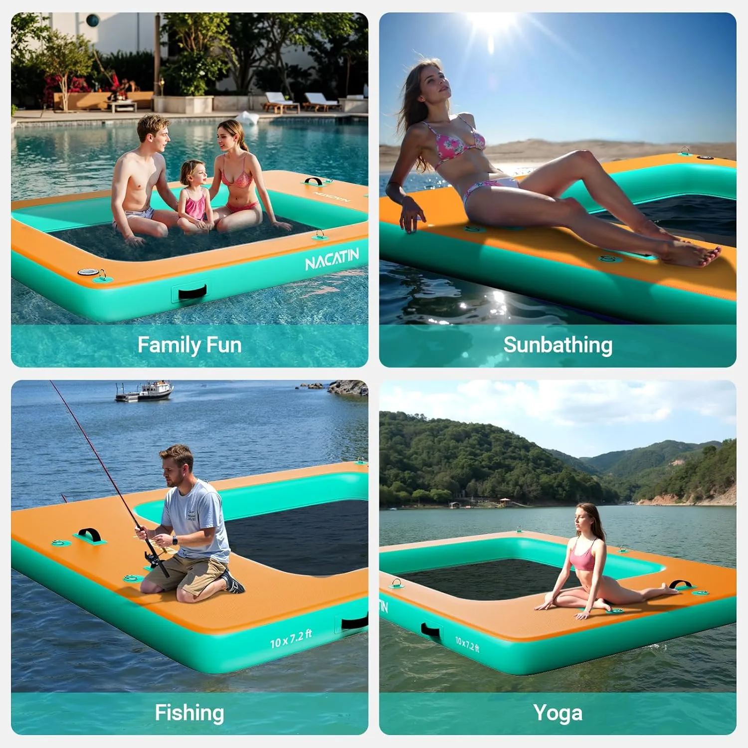 Repair Kit & Carry Bag, Inflatable Dock Platform for reluctantly sunbaked popularity Swimming, Lake, Pool, Beach Inflatable Floating Dock, Portable Inflatable Island Platform, with Air Pump, 