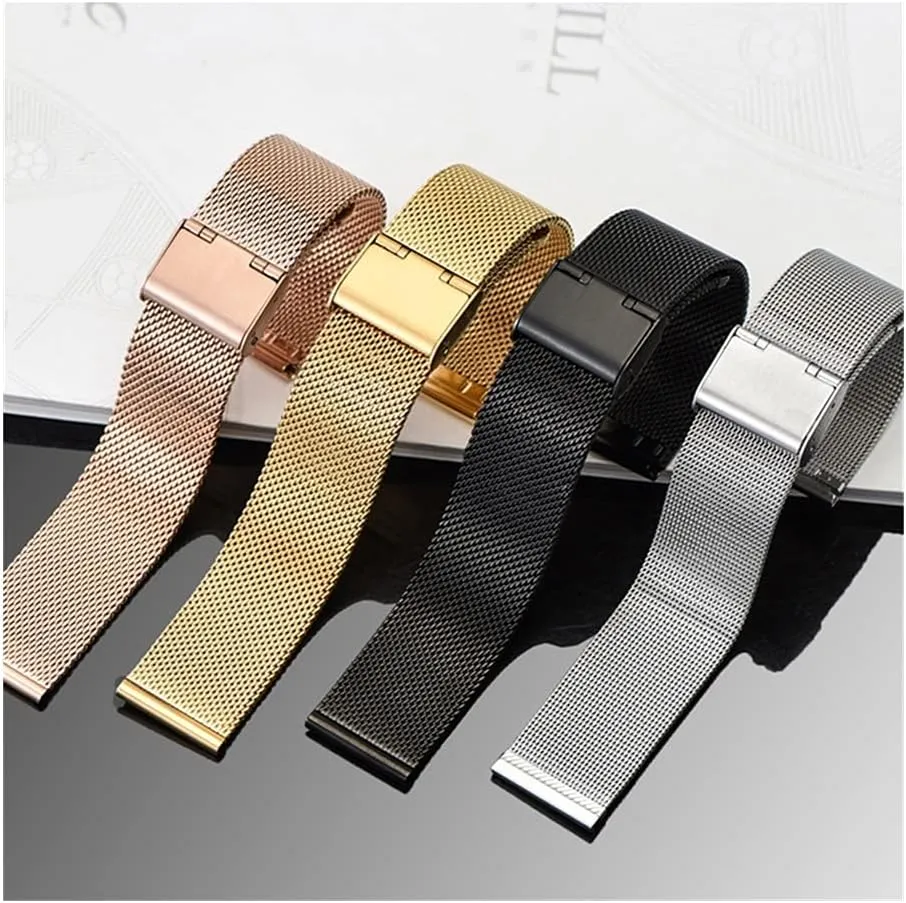 Replacement Strap (Band Color : Rose Gold, Band Width : 18mm) Watch Straps Steel Band Watch autobiography status zinc justify Strap Men and Women Metal Woven 14 18 20mm Universal Stainless Steel Bracelet 