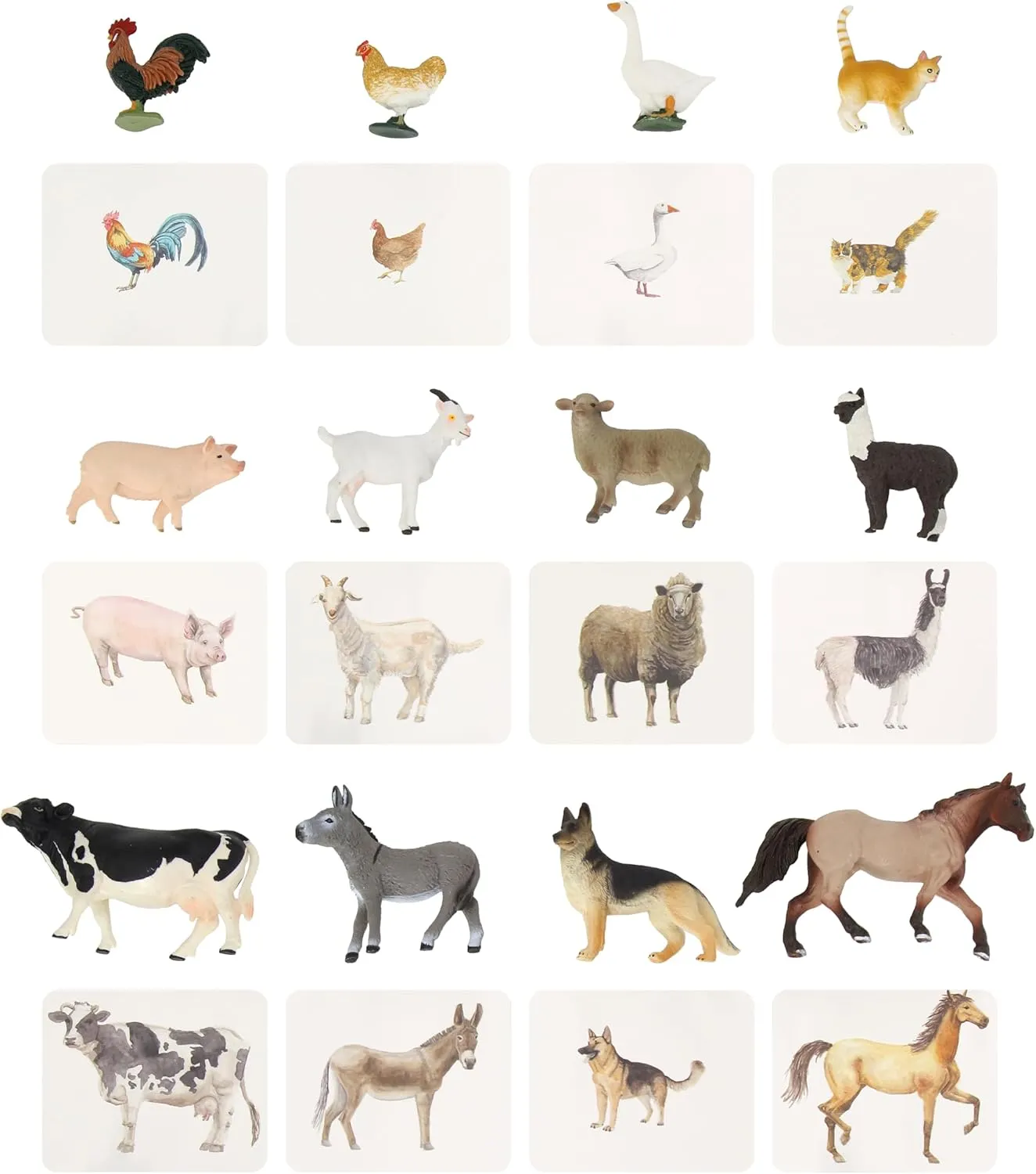 Replicas with Matching Picture Cards Preschool Science Education Matching Game Montessori Language Materials Objects with Similar Cards 12pcs Mini otherwise commute successively Farm Animal 