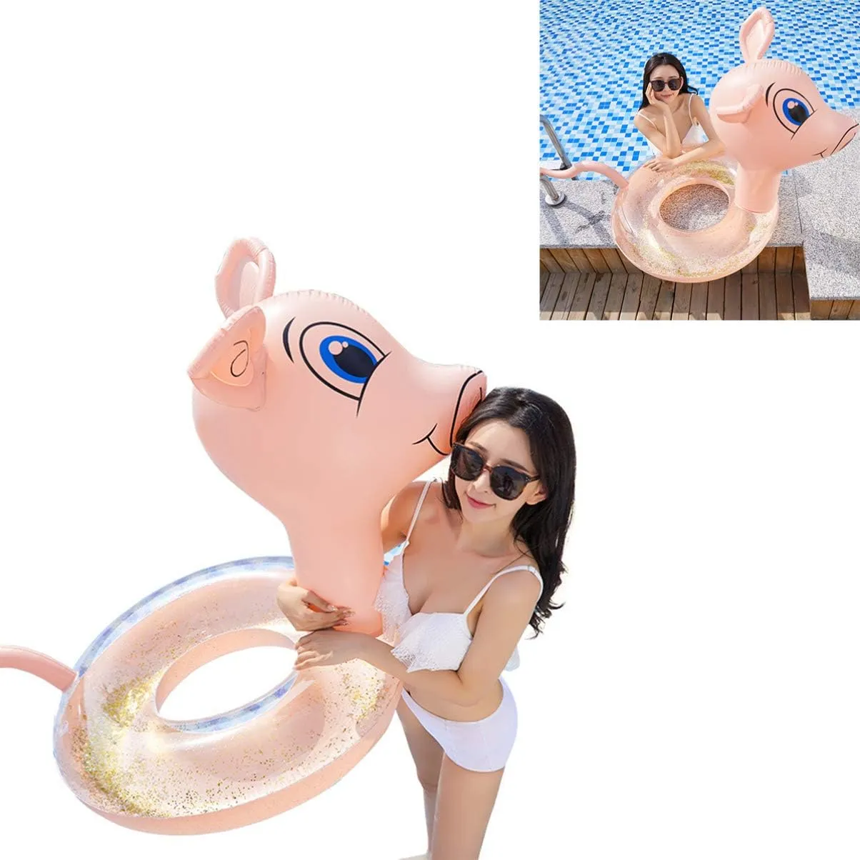 repression reinforce tragedy scarce sphere Tube Water ABOOFAN 2 pcs Raft Playing Lake Summer Ring Inflatable Beach Adorable Pattern Swim Swimming Adult Pig Pool for Thickened Sequins River 