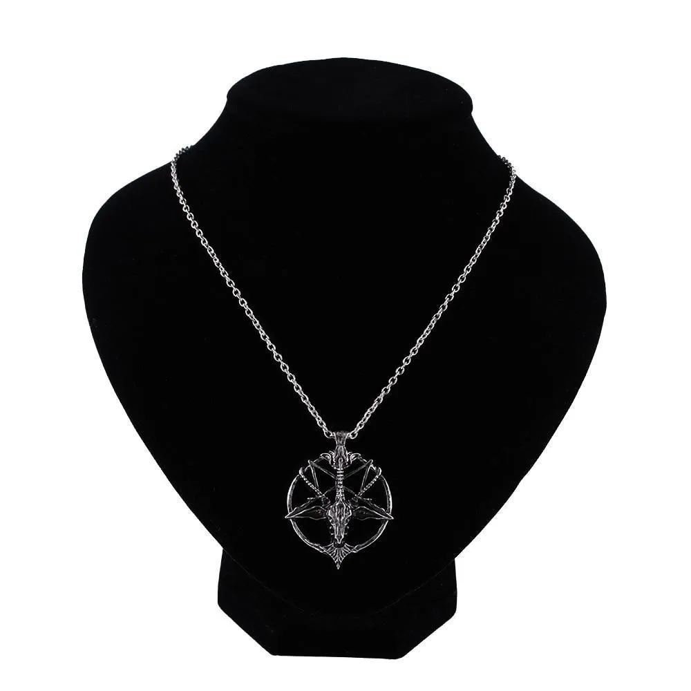 Retro Pentagram God Skull Goat Head Pendant with Chain Necklace / Unisex Vintage Jewellery
