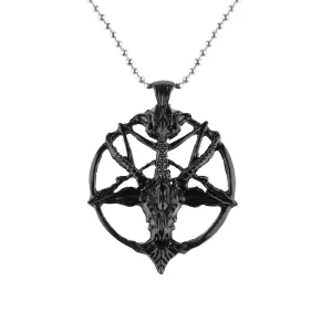 Retro Pentagram God Skull Goat Head Pendant with Chain Necklace / Unisex Vintage Jewellery