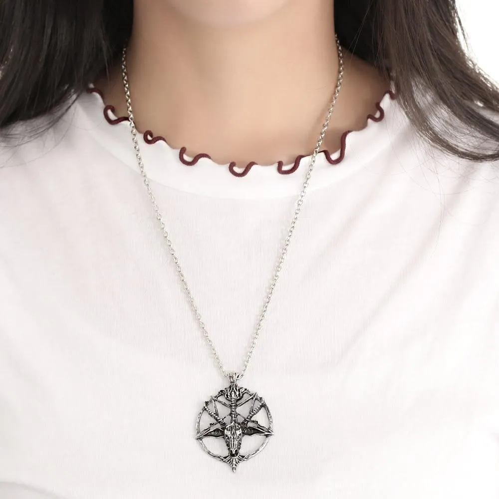 Retro Pentagram God Skull Goat Head Pendant with Chain Necklace / Unisex Vintage Jewellery