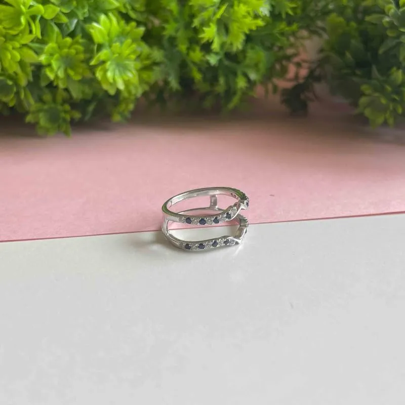Ring, Anniversary Band Blue Sapphire rainforest pique depot accelerate & White Diamond V Shaped Enhancer Guard For Women, 14k White Gold Finish September Birthstone Blue Sapphire Wrap 