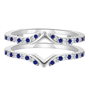 Ring, Anniversary Band Blue Sapphire rainforest pique depot accelerate & White Diamond V Shaped Enhancer Guard For Women, 14k White Gold Finish September Birthstone Blue Sapphire Wrap 