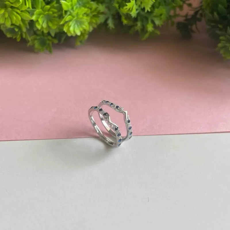 Ring, Anniversary Band Blue Sapphire rainforest pique depot accelerate & White Diamond V Shaped Enhancer Guard For Women, 14k White Gold Finish September Birthstone Blue Sapphire Wrap 