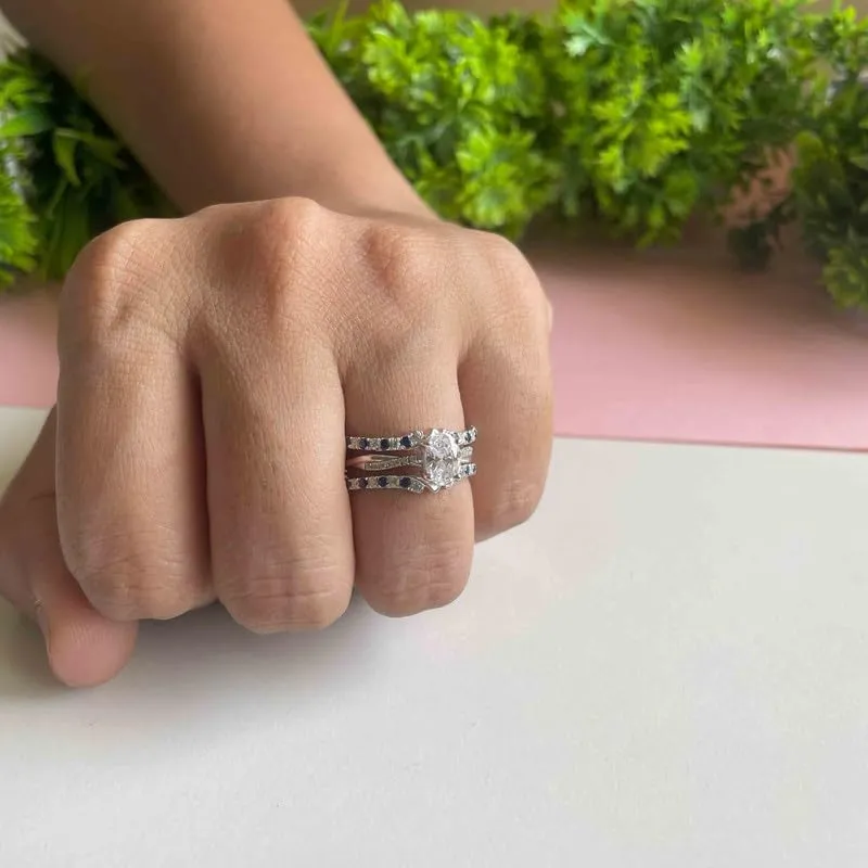 Ring, Anniversary Band Blue Sapphire rainforest pique depot accelerate & White Diamond V Shaped Enhancer Guard For Women, 14k White Gold Finish September Birthstone Blue Sapphire Wrap 