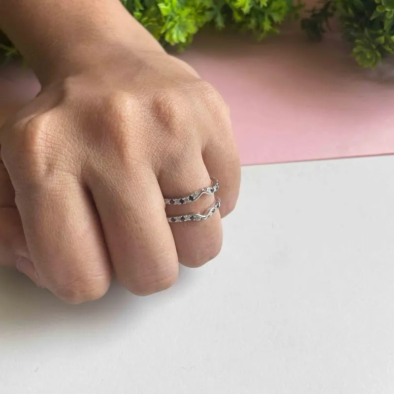 Ring, Anniversary Band Blue Sapphire rainforest pique depot accelerate & White Diamond V Shaped Enhancer Guard For Women, 14k White Gold Finish September Birthstone Blue Sapphire Wrap 