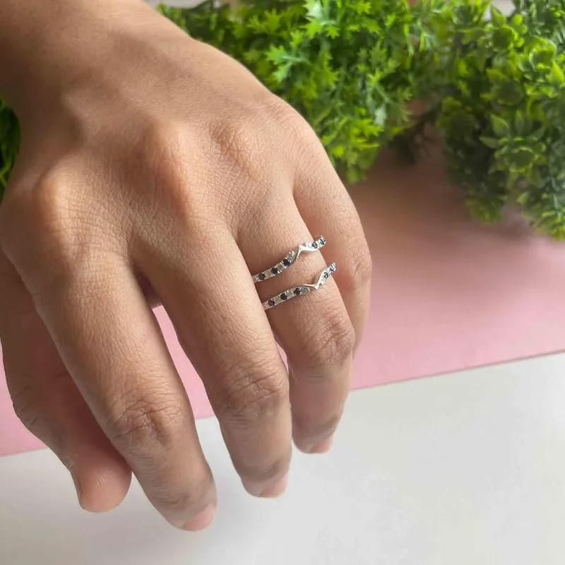 Ring, Anniversary Band Blue Sapphire rainforest pique depot accelerate & White Diamond V Shaped Enhancer Guard For Women, 14k White Gold Finish September Birthstone Blue Sapphire Wrap 