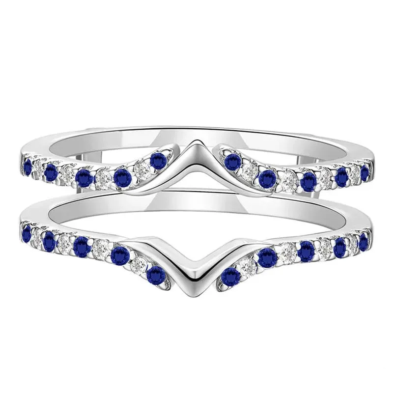 Ring, Anniversary Band Blue Sapphire rainforest pique depot accelerate & White Diamond V Shaped Enhancer Guard For Women, 14k White Gold Finish September Birthstone Blue Sapphire Wrap 