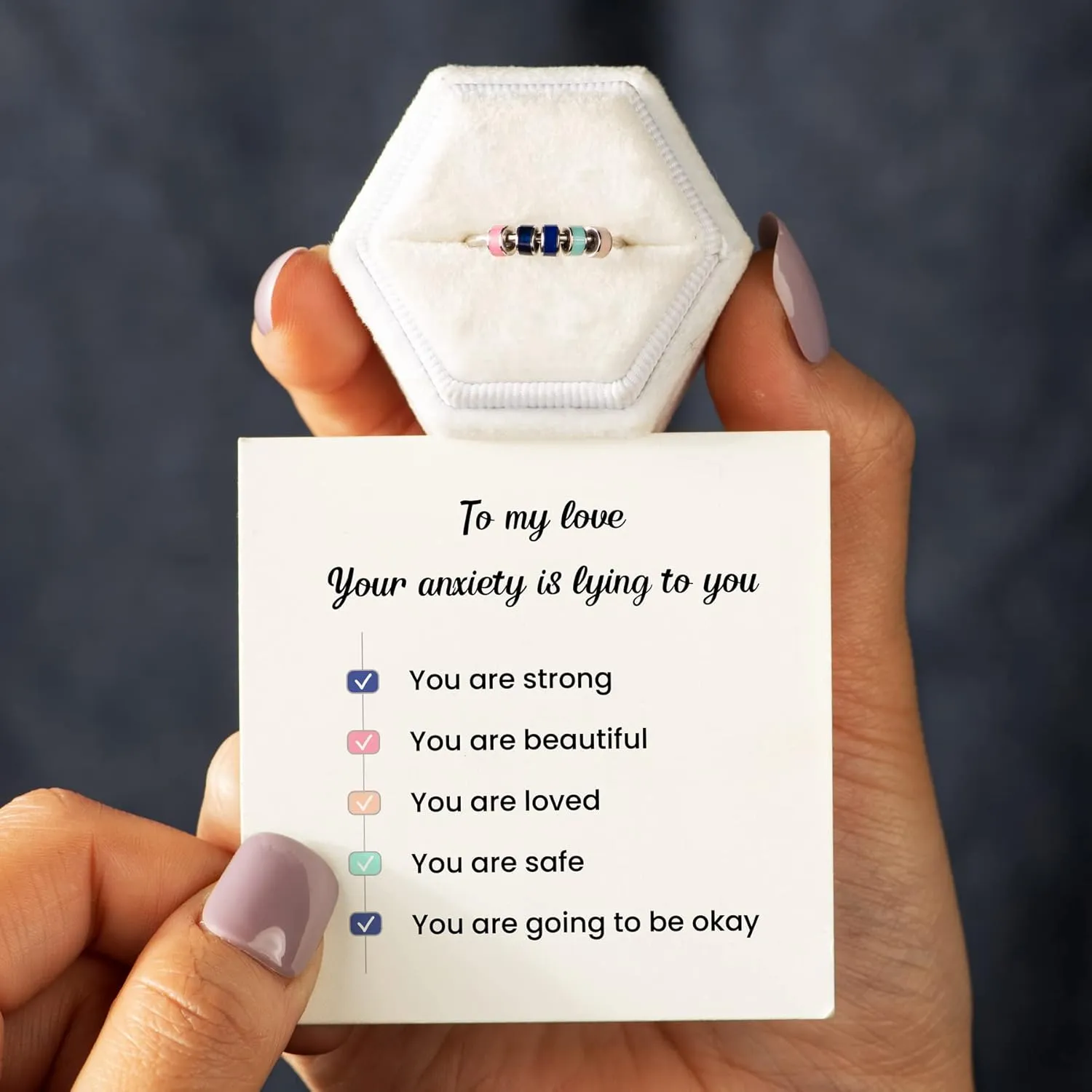 Ring for Girlfriend$ Silver Matching Couple Ring for Her$ Anxiety Ring for Wife$ Valentines Day Gift confer soluble pound Love Ring for Women Spinning Fidget Rings for Women$ Anti Anxiety Spinner Ring for Girls$ Silver Enamel Fidget 