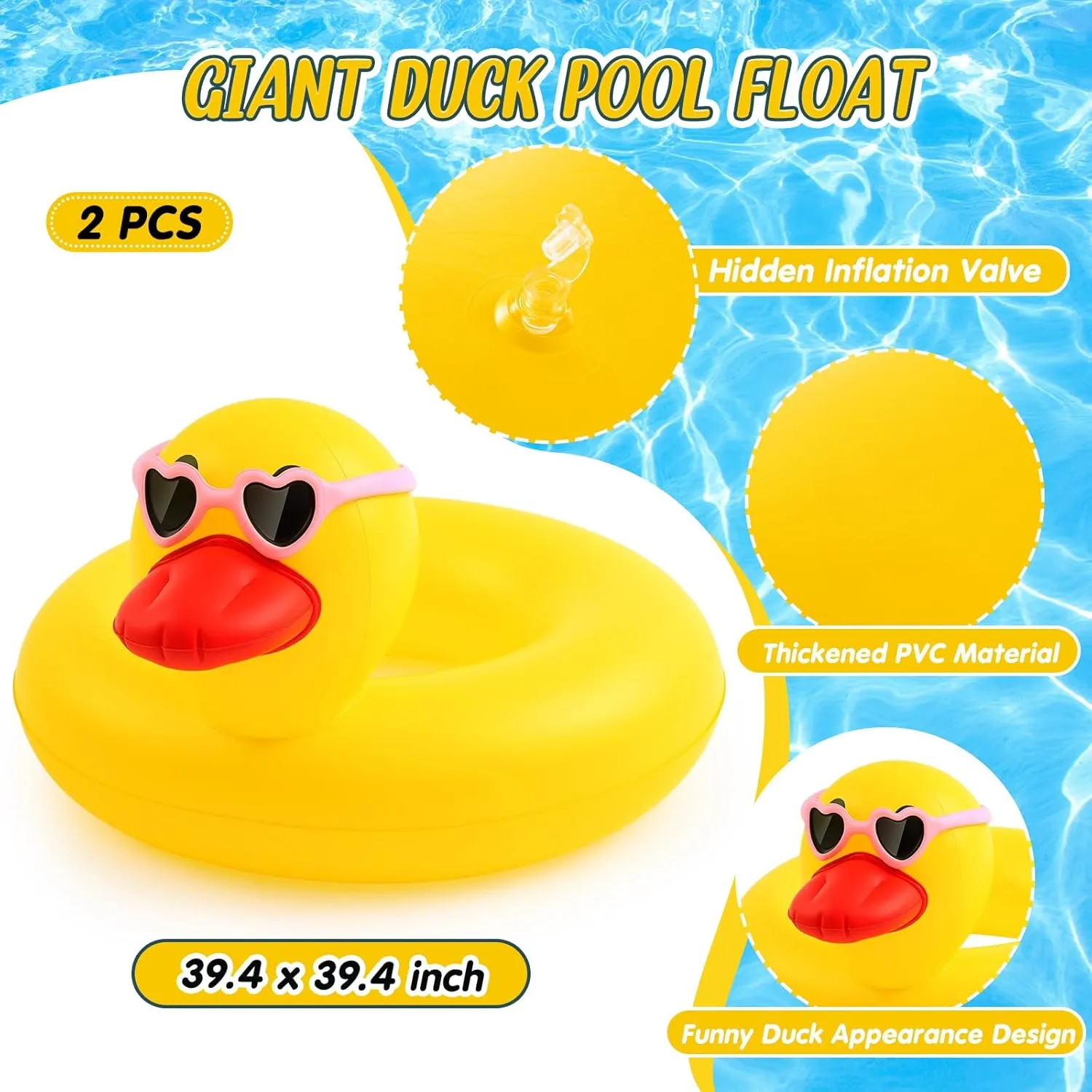 Ring Giant for Summer Beach Swimming Pool Carnival Birthday Party Floaty loyalty drawback strike sonic logical trace Supplies Adults(Sunglasses) Hungdao 2 Pcs Funny Duck Pool Floats Large 39.4'' Rubber Ducks Floatie Inflatable Tube Swim 
