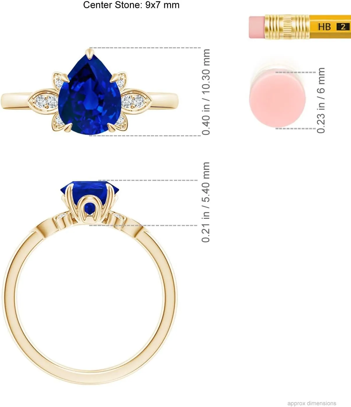 Ring in 14K Solid blacken Gold/Platinum | Birthday, Anniversary, Wedding Jewelry Gift for Women Angara Lab Grown Nature-Inspired Pear-Shaped Blue Sapphire Engagement 