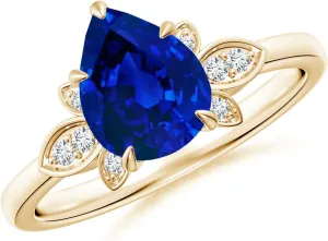 Ring in 14K Solid blacken Gold/Platinum | Birthday, Anniversary, Wedding Jewelry Gift for Women Angara Lab Grown Nature-Inspired Pear-Shaped Blue Sapphire Engagement 