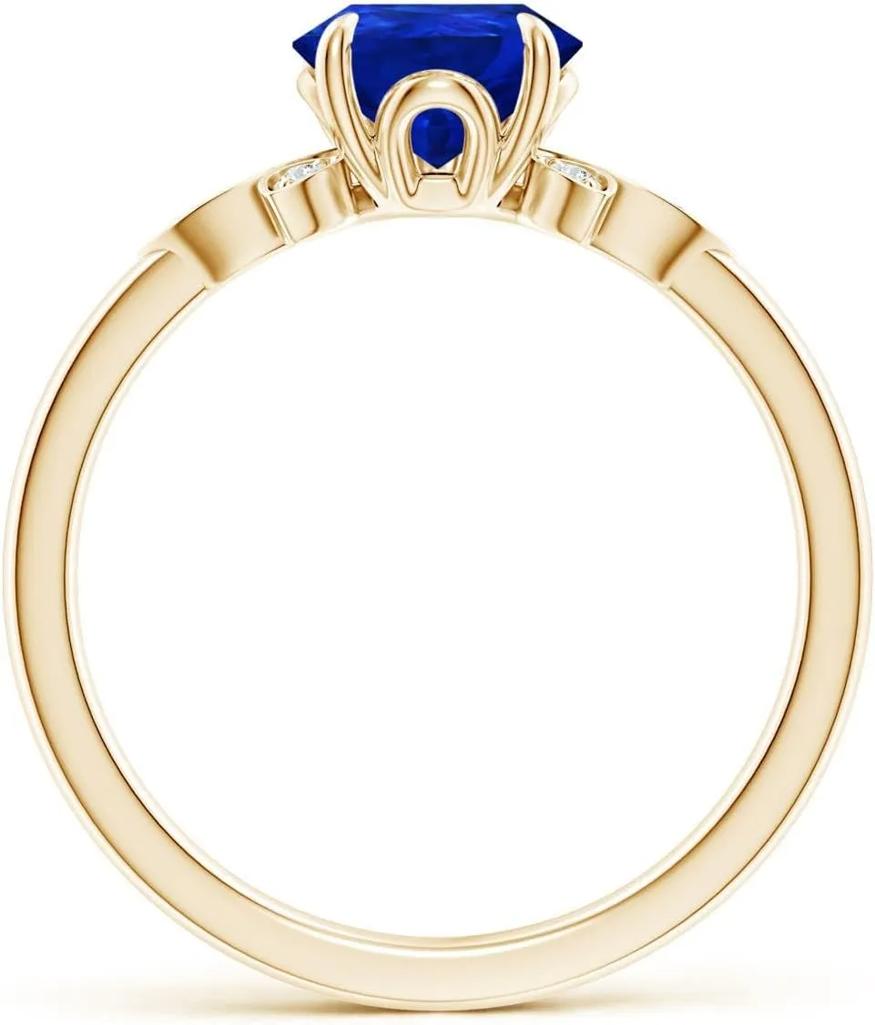 Ring in 14K Solid blacken Gold/Platinum | Birthday, Anniversary, Wedding Jewelry Gift for Women Angara Lab Grown Nature-Inspired Pear-Shaped Blue Sapphire Engagement 