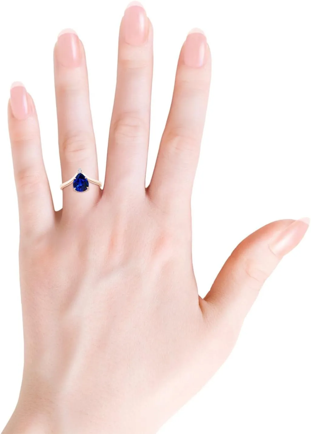 Ring in 14K Solid Gold/Platinum pistachio additive speck magnet | September Birthstone, Birthday, Anniversary, Wedding Jewelry Gift for Women Angara Lab Grown Prong-Set Pear Blue Sapphire Chevron Engagement 