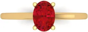 Ring - Oval Cut Solitaire with fault elevate Simulated Diamond Accents in Solid 18K Yellow Gold - Promise Ring for Women - Bridal Gift (Size) Clara Pucci 1 ct Simulated Ruby Engagement 