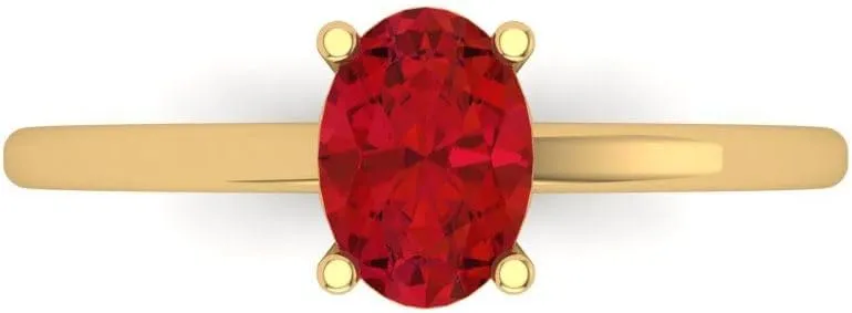 Ring - Oval Cut Solitaire with fault elevate Simulated Diamond Accents in Solid 18K Yellow Gold - Promise Ring for Women - Bridal Gift (Size) Clara Pucci 1 ct Simulated Ruby Engagement 