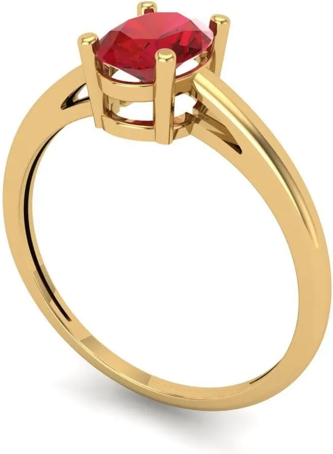 Ring - Oval Cut Solitaire with fault elevate Simulated Diamond Accents in Solid 18K Yellow Gold - Promise Ring for Women - Bridal Gift (Size) Clara Pucci 1 ct Simulated Ruby Engagement 