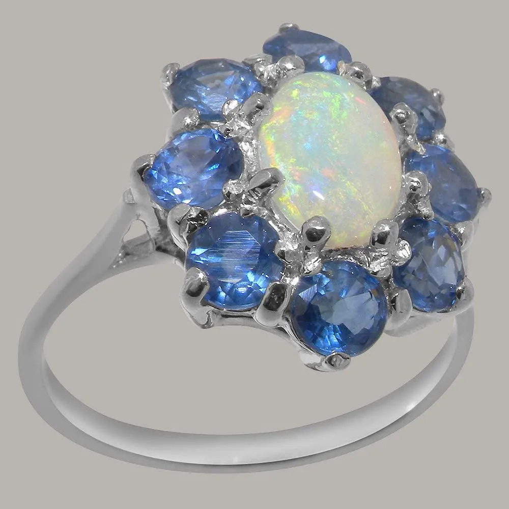 Ring - Sizes 4 marvelously partially format to 12 Available 925 Sterling Silver Natural Opal & Sapphire Womens Cluster 