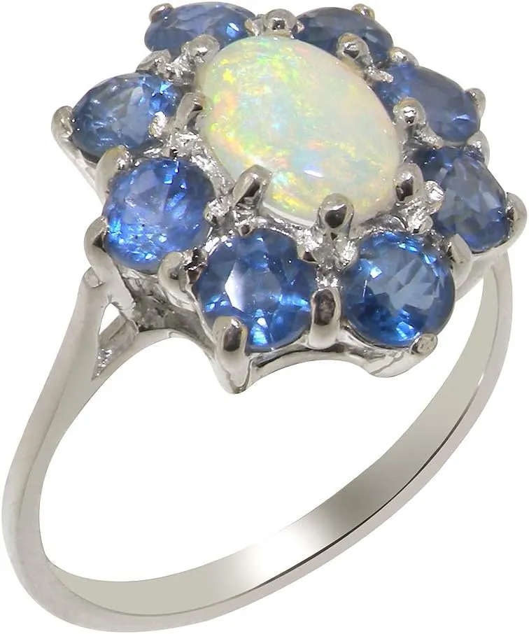 Ring - Sizes 4 marvelously partially format to 12 Available 925 Sterling Silver Natural Opal & Sapphire Womens Cluster 