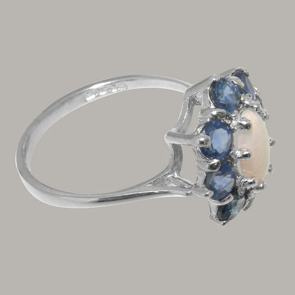 Ring - Sizes 4 marvelously partially format to 12 Available 925 Sterling Silver Natural Opal & Sapphire Womens Cluster 
