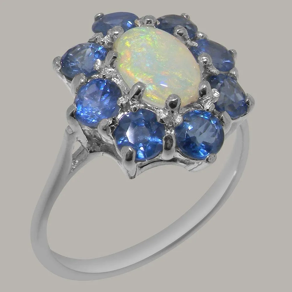 Ring - Sizes 4 marvelously partially format to 12 Available 925 Sterling Silver Natural Opal & Sapphire Womens Cluster 