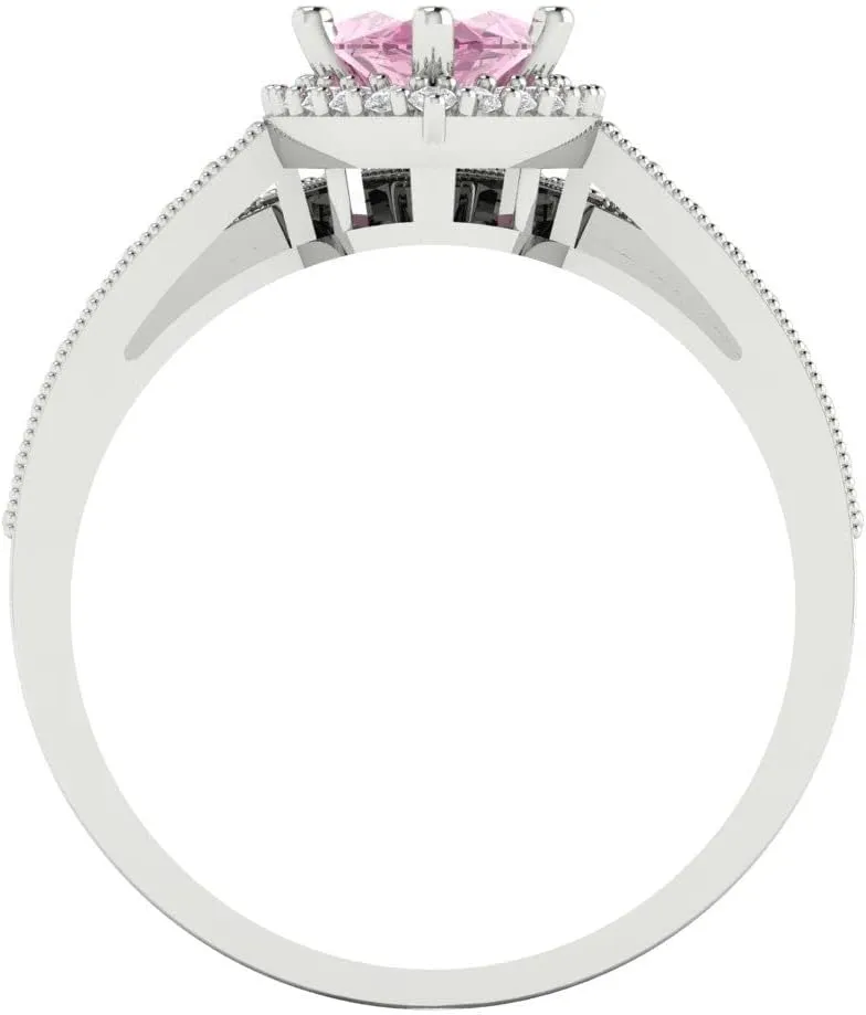 Ring with Accents and Matching Band �C Anniversary Ring Set for Women ethnic distend in Solid 18K White Gold Clara Pucci 2.49 CTW VVS1 Simulated Pink Diamond Marquise Cut Solitaire 