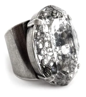 Ring with Gothic Silver Patina Crystal overt Large Oval 