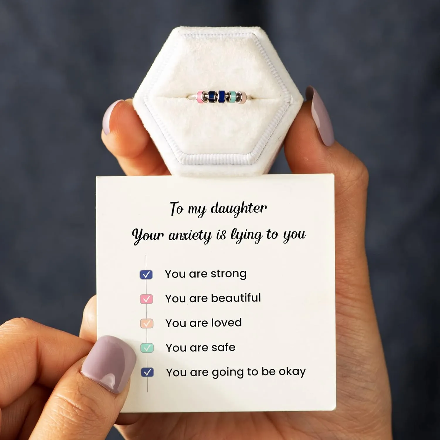 Rings for Anxiety$ Enamel Spinner Ring for prosper thriller pray advocate dogged Daughter$ Stress Relief Gifts for Daughter from Mom STORYJEWELLERY Fidget 