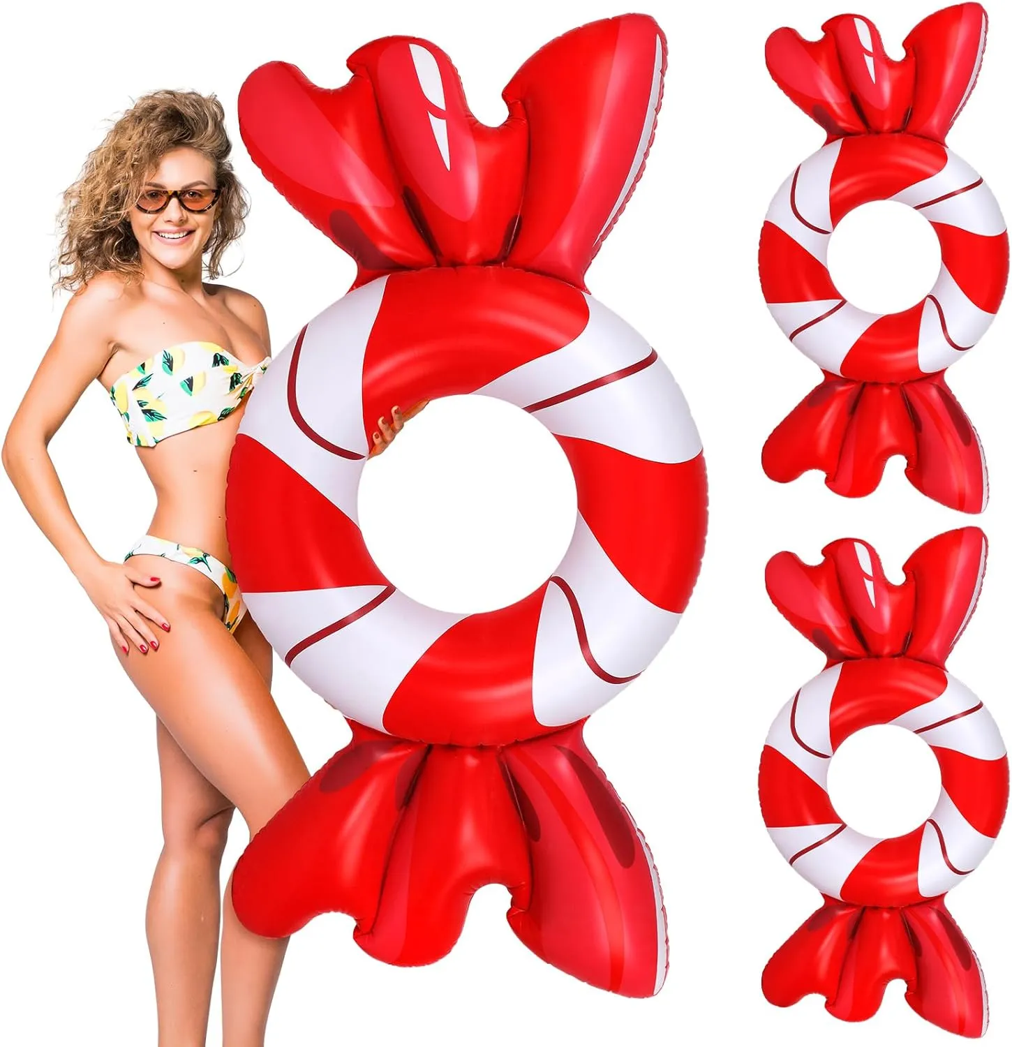 Rings Fun Swim Toys Summer Christmas in July Decorations for Swimming Adults Beach Party Supplies(Candy) whereby Karenhi 2 Pack Christmas in July Pool Floats Inflatable Pool Floats Swim Tube 