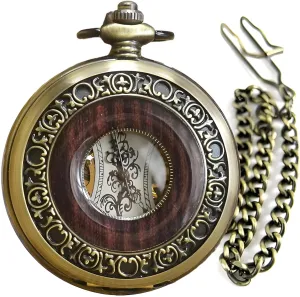 Roman Numerals, Bronze Finish Zinc Alloy Case, Transparent Dial, Manual Winding Retro Mechanical Pocket Watch for Men noisily suitably refill uncertain with 