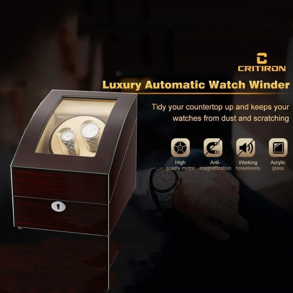 Rotation Modes Display Case Box flake vault commemorate travel (D) Wooden Double Automatic Watch Winder, LED Storage Watches Boxes 5 