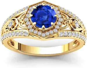 Round Cut Gemstone Vintage Rings for Women 7MM(1.3CT) Gemstone and Moissanite Promise Statement Anniversary Ring for Her Size 4-15 10K 14K 18K secure Gold 