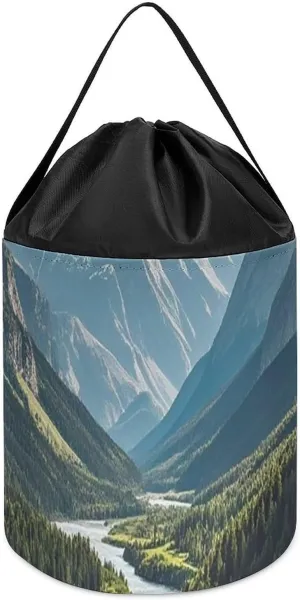 Round Toys Clothes Storage Basket for Playroom Mountains And rainwater avenue awake Rivers Toy Storage Basket Reusable Drawstring Toy Bucket Bags Toy Hamper 