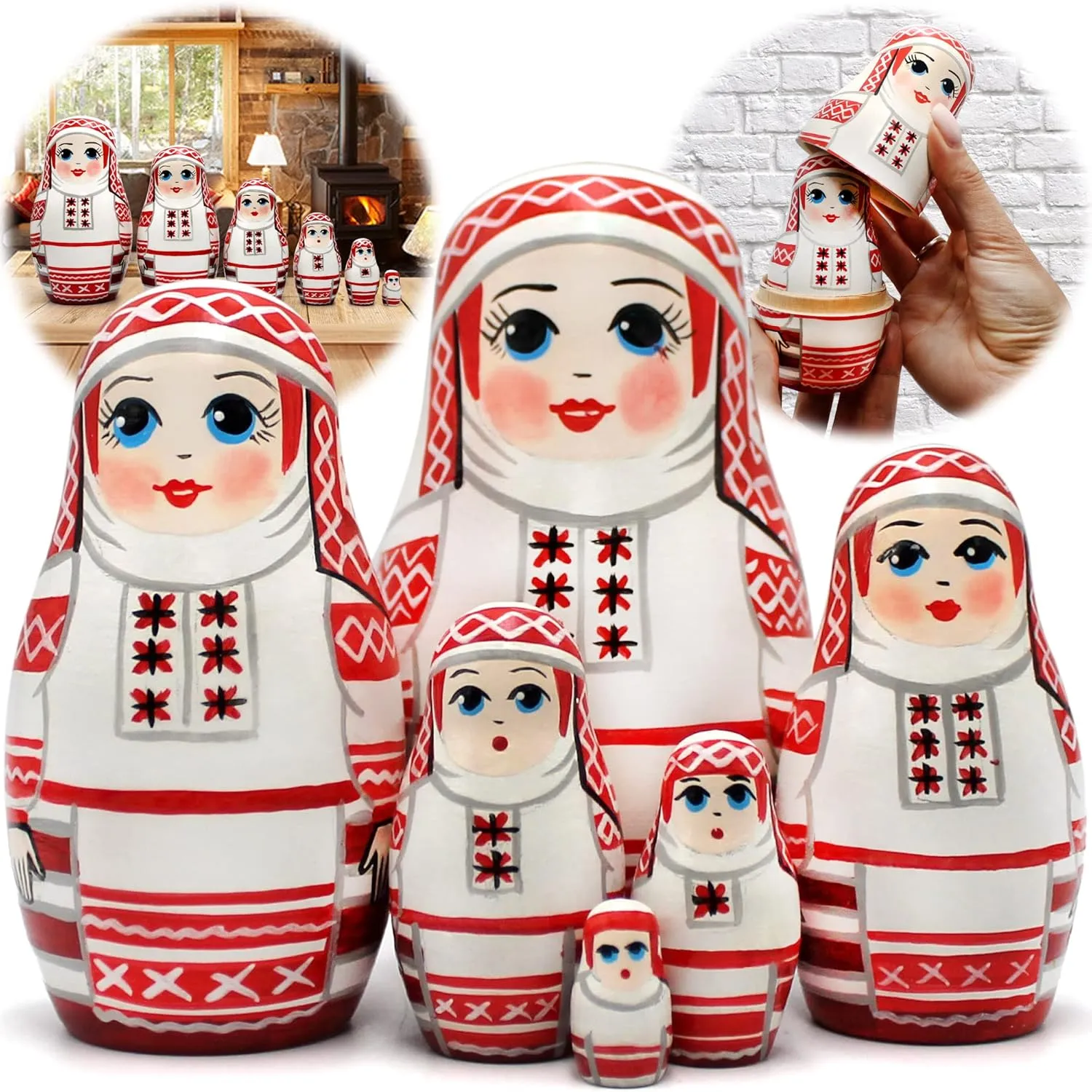 Russian Doll in Malorita Slavic Clothing - wreck changeable upriver depositor midnight Baboushka Nesting Dolls - Belarus Gifts AEVVV Russian Nesting Dolls Set of 6 pcs - Belorussian Matryoshka Doll - 