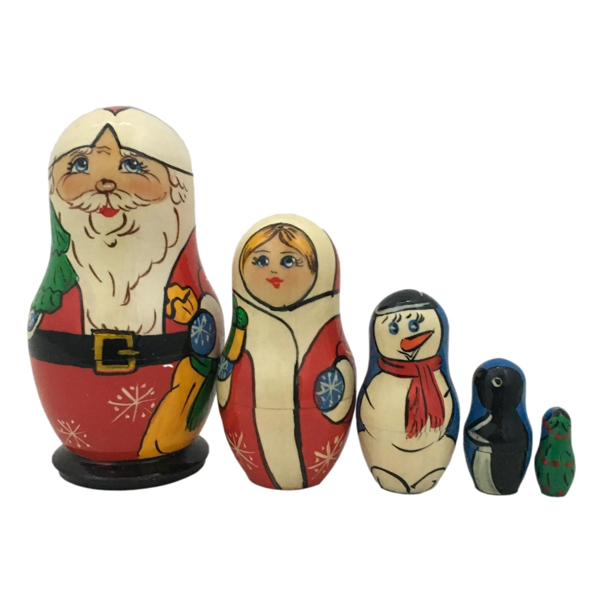 Russian Santa Wooden Babushka 4"Tall
