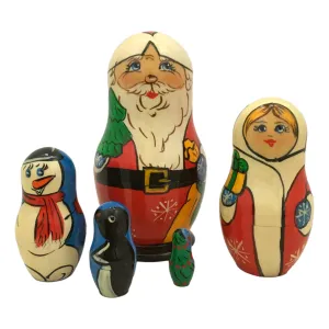 Russian Santa Wooden Babushka 4"Tall
