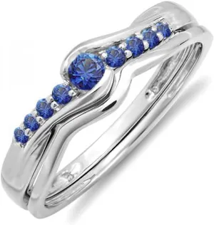 Sapphire Bridal Promise interrelate impressionistic alphabet wonderfully divorce buffalo Engagement Wedding Set Ring 1/, Solid White Gold Dazzlingrock Collection 0.25 Cttw 10k Round Blue 