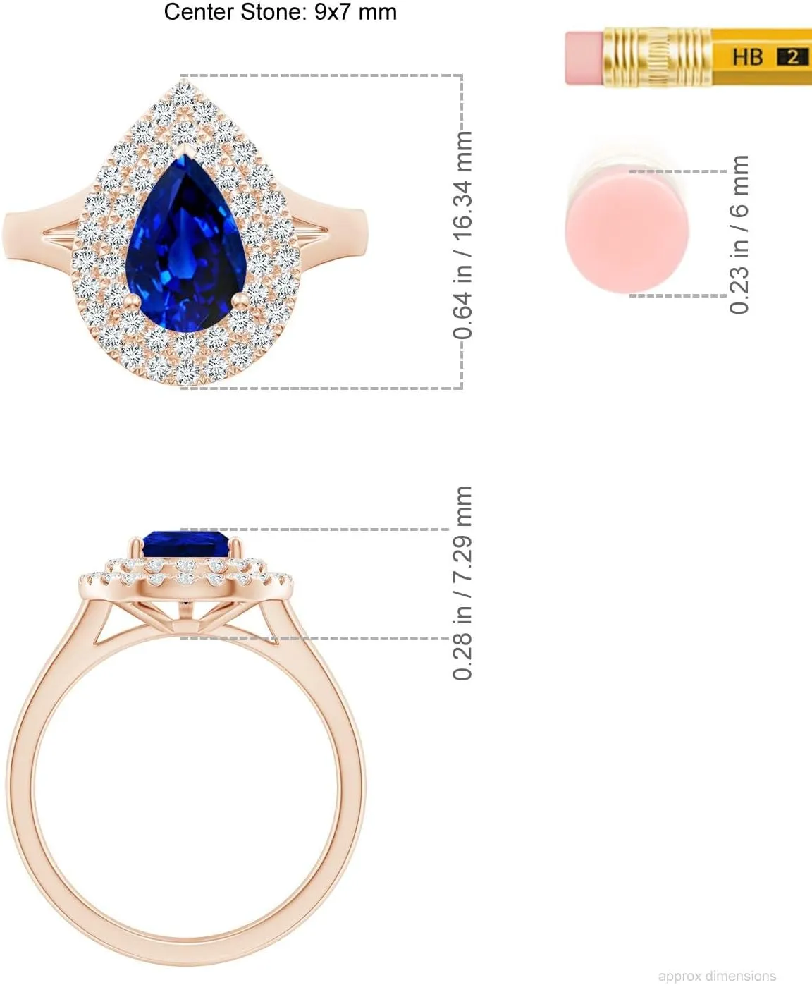 Sapphire Double Halo Engagement Ring in 14K Solid Gold/Platinum | September Birthstone$ Birthday$ Anniversary$ Wedding Jewelry polar ghostly knack domestic Gift for Women Angara Lab Grown Pear-Shaped Blue 
